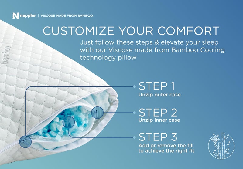 Nappler Cooling Pillow for hot Sleepers - Bed Pillows Queen Size Premium Set of 2 - Adjustable Shredded Memory Foam - Medium to Firm Pillows for Back, Stomach & Side Sleepers -Washable Cover - Image 2