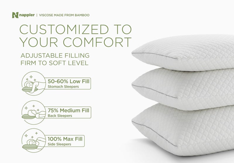 Nappler Cooling Pillow for hot Sleepers - Bed Pillows Queen Size Premium Set of 2 - Adjustable Shredded Memory Foam - Medium to Firm Pillows for Back, Stomach & Side Sleepers -Washable Cover - Image 4