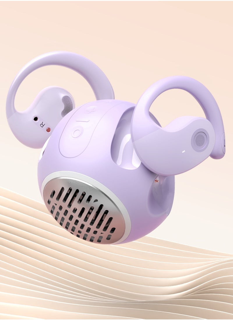 Generic - Open Ear TWS Headphones with Ear hook, Portable Mini Speaker 3D Ball Charging Case Clear Stereo Sound Built-in Mic,Wireless Headset Earbuds Workout Sports Fitness Bluetooth Earphones (Lavender Purple) - Image 1