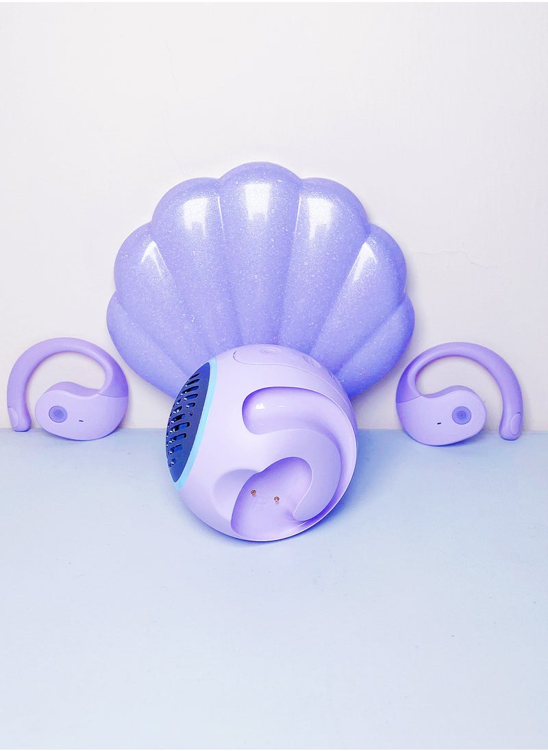 Generic - Open Ear TWS Headphones with Ear hook, Portable Mini Speaker 3D Ball Charging Case Clear Stereo Sound Built-in Mic,Wireless Headset Earbuds Workout Sports Fitness Bluetooth Earphones (Lavender Purple) - Image 1