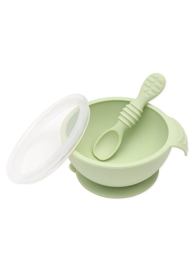 Bumkins Baby Bowl, Silicone Feeding Set with Suction for Baby and Toddler, Includes Spoon and Lid, First Feeding Set, Training Essentials for Baby Led Weaning for Babies 4 Months Up, Sage - Image 1