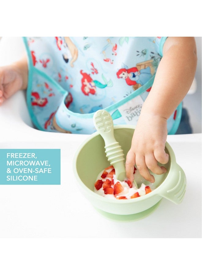 Bumkins Baby Bowl, Silicone Feeding Set with Suction for Baby and Toddler, Includes Spoon and Lid, First Feeding Set, Training Essentials for Baby Led Weaning for Babies 4 Months Up, Sage - Image 4