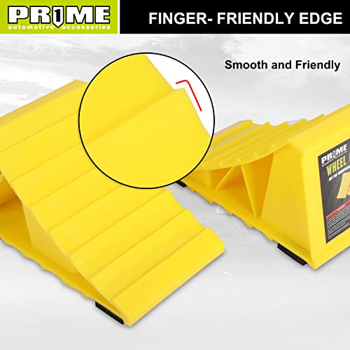 Prime 1 PR1ME Wheel Chocks with Non-Slip Base for RV & Trailer. 2 Pack Heavy Duty Wheel Chock with Bright Yellow. Lightweight Wheel Stoppers for Cars Camper Trucks RVs, Fit for Most Tyre Sizes - Image 3
