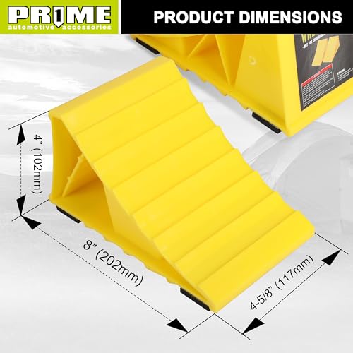 Prime 1 PR1ME Wheel Chocks with Non-Slip Base for RV & Trailer. 2 Pack Heavy Duty Wheel Chock with Bright Yellow. Lightweight Wheel Stoppers for Cars Camper Trucks RVs, Fit for Most Tyre Sizes - Image 4