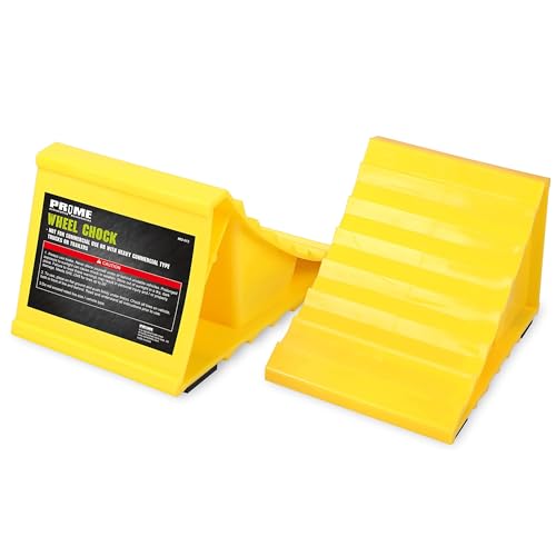 Prime 1 PR1ME Wheel Chocks with Non-Slip Base for RV & Trailer. 2 Pack Heavy Duty Wheel Chock with Bright Yellow. Lightweight Wheel Stoppers for Cars Camper Trucks RVs, Fit for Most Tyre Sizes - Image 1