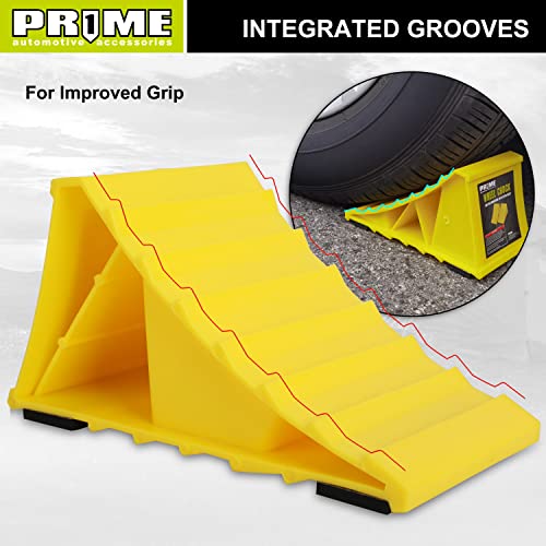 Prime 1 PR1ME Wheel Chocks with Non-Slip Base for RV & Trailer. 2 Pack Heavy Duty Wheel Chock with Bright Yellow. Lightweight Wheel Stoppers for Cars Camper Trucks RVs, Fit for Most Tyre Sizes - Image 5