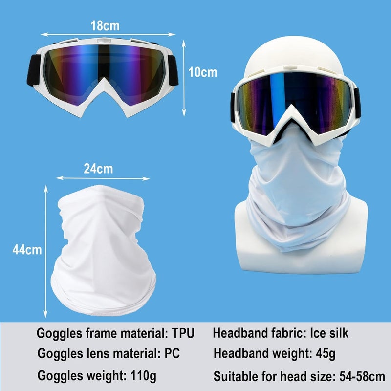 LJDJ Motorcycle Goggles with UV Protection and Neck Gaiter - White/Colorful Lens - Image 2