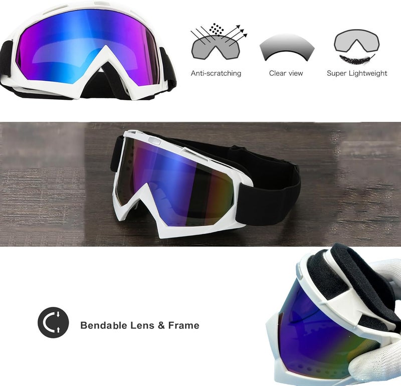 LJDJ Motorcycle Goggles with UV Protection and Neck Gaiter - White/Colorful Lens - Image 3