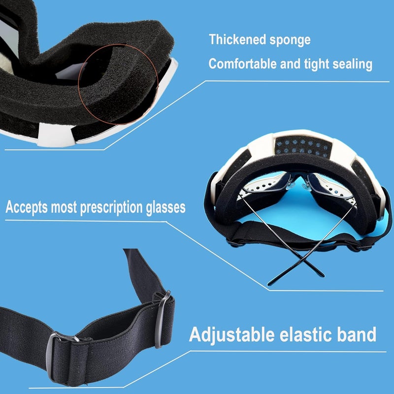 LJDJ Motorcycle Goggles with UV Protection and Neck Gaiter - White/Colorful Lens - Image 4