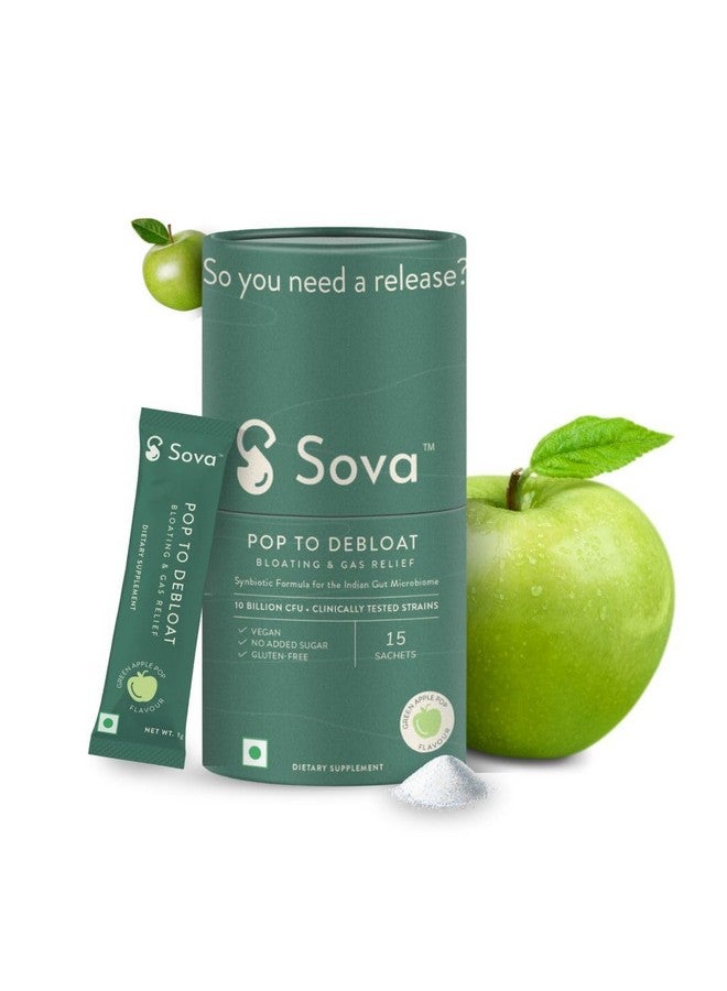 Sova Pop To Debloat Powder For Healthy Digestion With 10 Billion Cfus | Prevent Gassiness, Bloating & Discomfort | Clinically Researched Prebiotics, Probiotics & Digestive Enzymes | 15 Vegan Sachets - Image 1