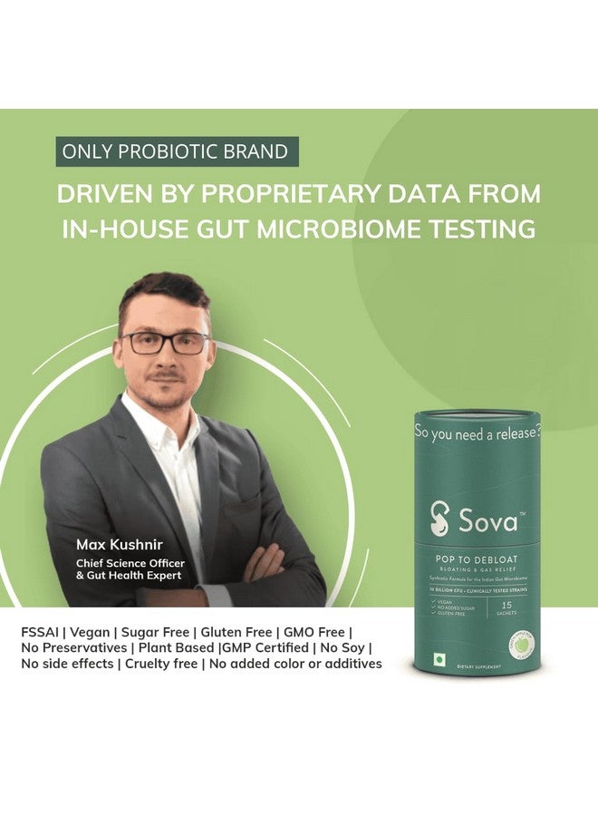 Sova Pop To Debloat Powder For Healthy Digestion With 10 Billion Cfus | Prevent Gassiness, Bloating & Discomfort | Clinically Researched Prebiotics, Probiotics & Digestive Enzymes | 15 Vegan Sachets - Image 4