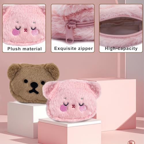 WisePoint Plush Coin Purse, Soft Change Purse Coin Pouch with Zipper, Bear Shaped Coin Wallet for Women and Girls, Exquisite Coin Bag Small Storage Bag for Lipsticks, Coin, Cards, Cash (pink) - Image 2