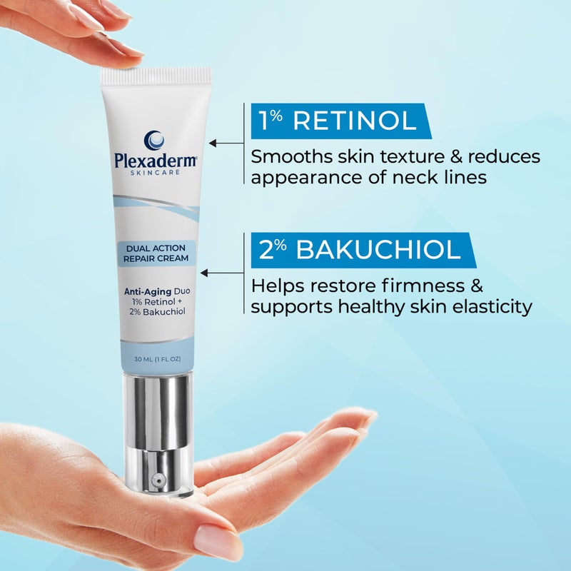 Plexaderm Dual Action Repair 1% Retinol Neck Cream. Anti Aging Cream with Retinol, Bakuchiol, and Hyaluronic Acid to Fight Wrinkles, Neck Lines and Crepey Skin, 1 fl. oz. - Image 3