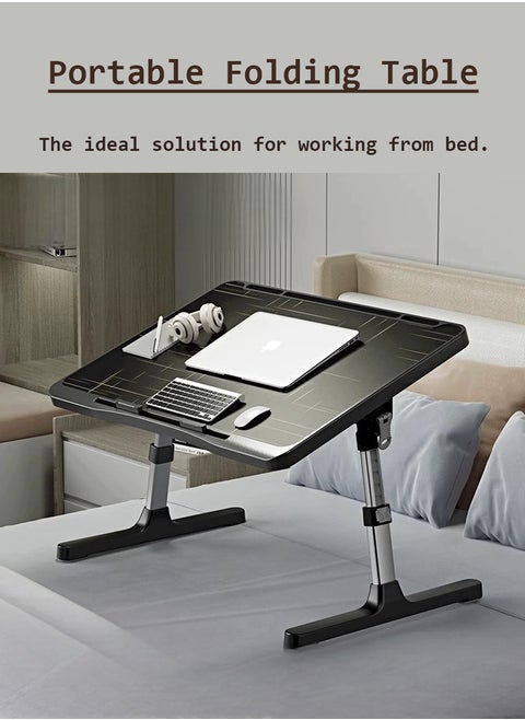 Laptop Desk for Bed, Adjustable Laptop Bed Tray Table, Portable Lap Desks with Foldable Legs, Book Slots and Laptop Stand for Sofa Couch Floor