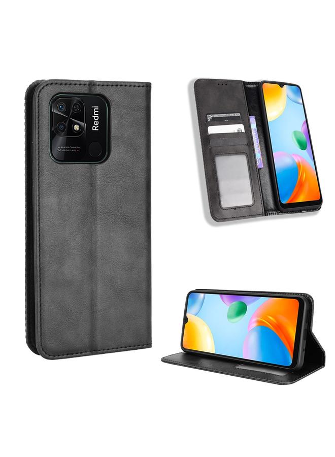 The Bros Case For Xiaomi Redmi 10C Magnetic Buckle Retro Texture Leather Phone Case