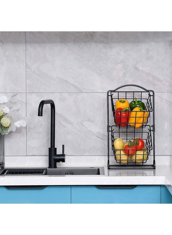Wetheny 2 Tier Fruit Basket Fruit Bowl for Kitchen Counter,Bread,Fruit and Vegetable Holder Storage Basket,Wire Hanging Basket stand for Kitchen Organizer - Image 5