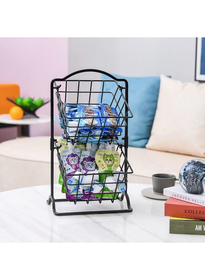 Wetheny 2 Tier Fruit Basket Fruit Bowl for Kitchen Counter,Bread,Fruit and Vegetable Holder Storage Basket,Wire Hanging Basket stand for Kitchen Organizer - Image 4