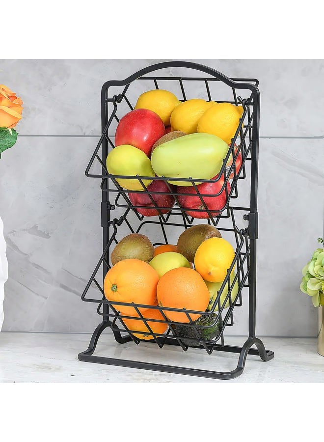 Wetheny 2 Tier Fruit Basket Fruit Bowl for Kitchen Counter,Bread,Fruit and Vegetable Holder Storage Basket,Wire Hanging Basket stand for Kitchen Organizer - Image 1