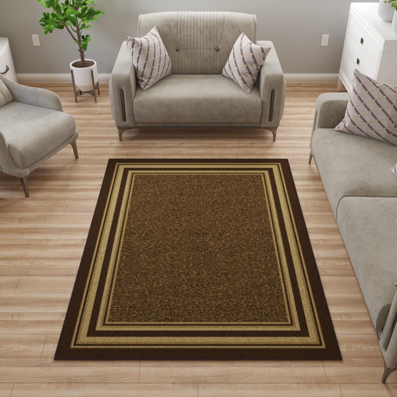 Ottomanson 5' x 6'6" Rugs for Living Room Border Area Rug for Bedroom - Non Slip Durable Large Floor Carpet for High Traffic Areas - Indoor Rug for Dining Room Kitchen Kids Playroom, Brown - Image 1