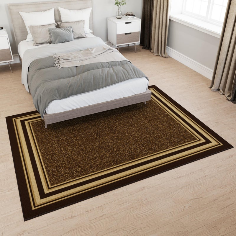 Ottomanson 5' x 6'6" Rugs for Living Room Border Area Rug for Bedroom - Non Slip Durable Large Floor Carpet for High Traffic Areas - Indoor Rug for Dining Room Kitchen Kids Playroom, Brown - Image 3