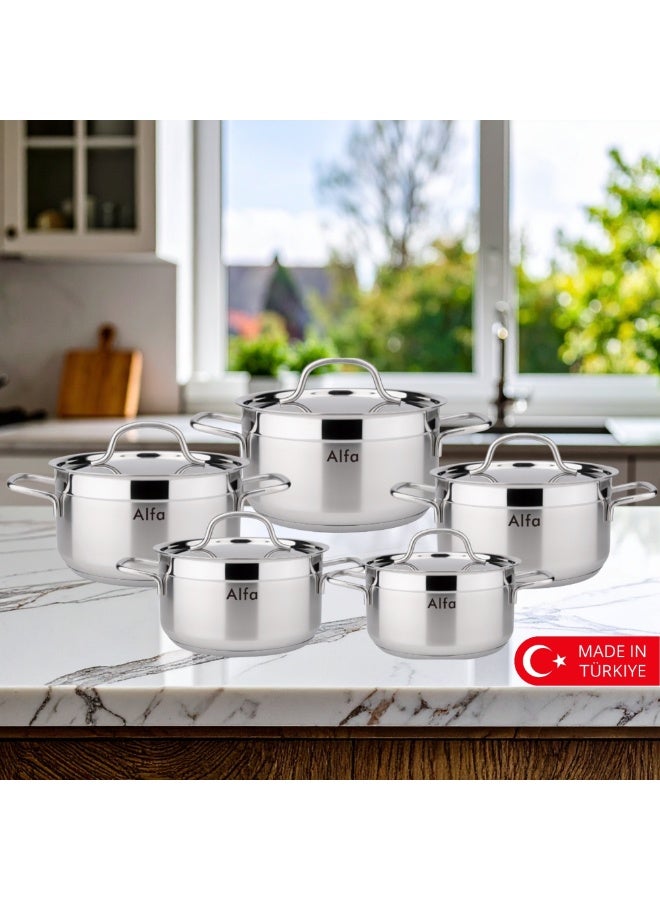 ALFA 10 Piece Stainless Steel Cookware Set with Lids Induction Compatible Premium Durable Pots and Pans Made in Türkiye - Image 5