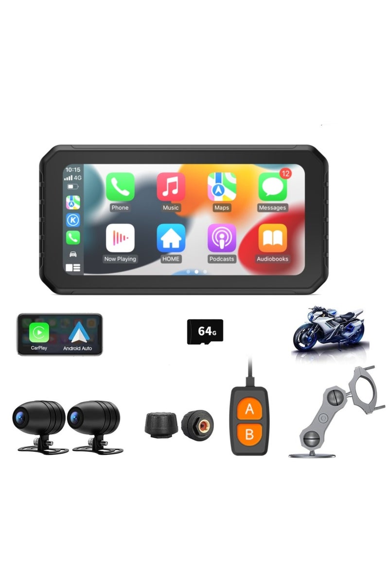 black Spedal CL873 6.25" Multifunction Motorcycle GPS Motorcycle Cameras wiht Carplay TPMS BT