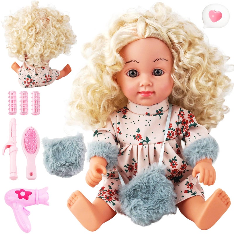 SMILESSKIDDO Baby Doll SMIESSKIDDO 12 Interactive Baby Dolls with Hair Care Set Sounds Soft PVC Talking Babies Doll Toy Gift for Girls 26 Years Comb Mirror Dryer Rollers Included - Image 3