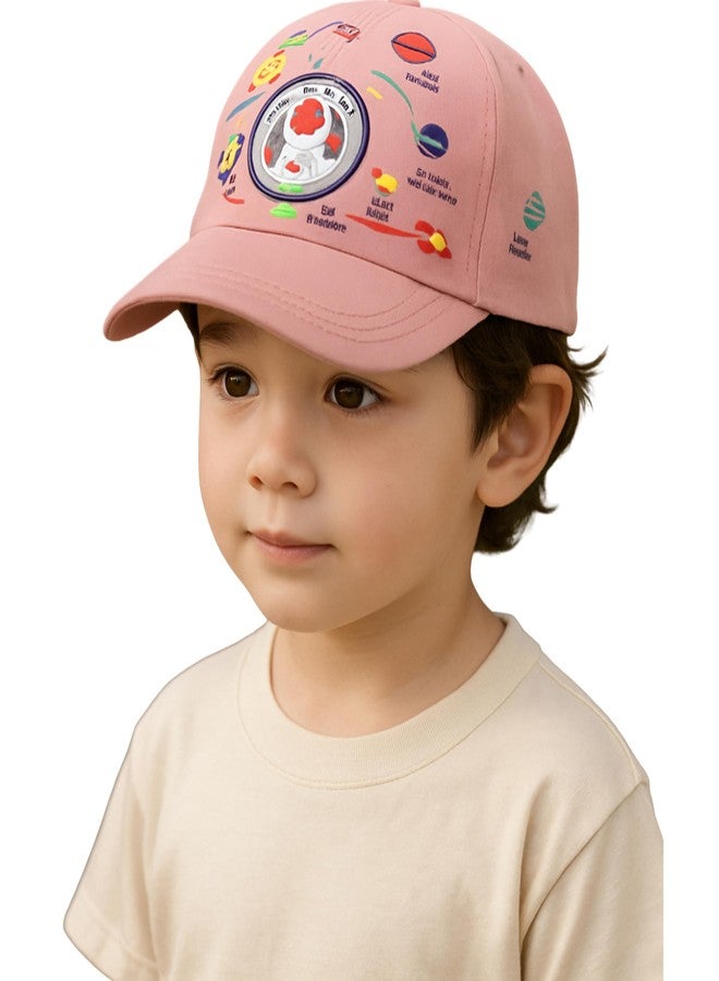 RR DESIGN Kids Space Theme Baseball Cap, Astronaut Bear Design, Adjustable Sun Hat for Ages 1-12, Available in 6 Colours Red - Image 1