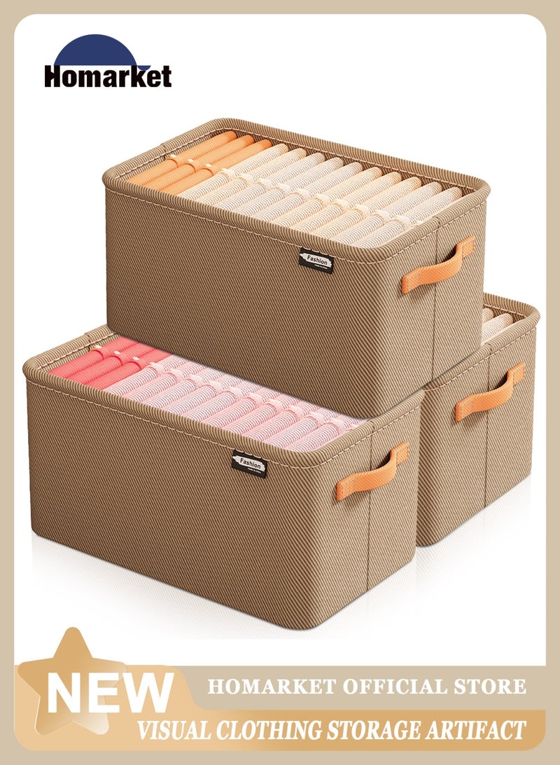 HomarKet 3pcs Wardrobe Clothes Organizer Foldable Closet Storage Organizer for Clothes Jeans Washable Closet Storage Boxes with Carrying Handles Cube Storage Bin for Home Bedroom Office  - Image 1