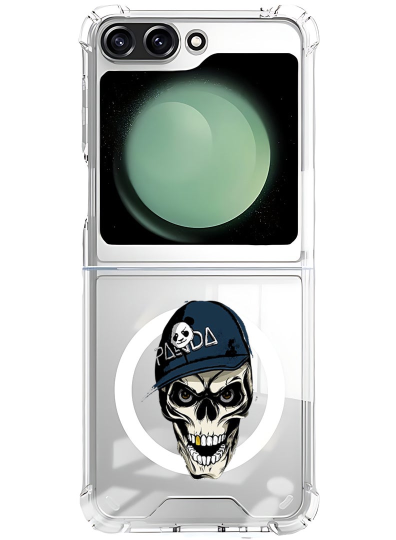 Theodor Magnetic Case for Samsung Galaxy Z Flip 5 Compatible with MagSafe Wireless Charging, Shockproof Phone Bumper Cover Panda skull - Image 1
