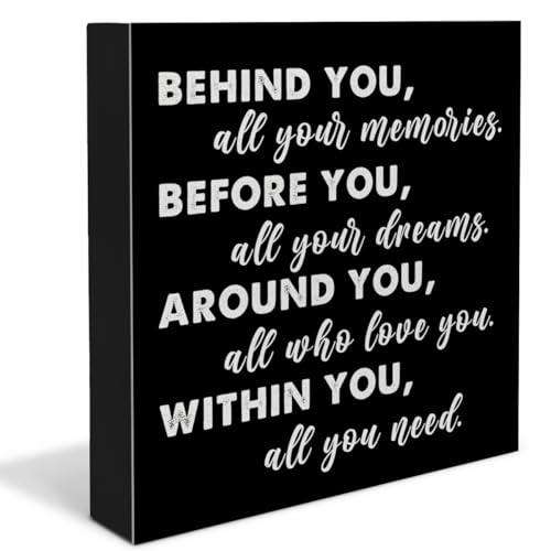 YIDOU Graduation Quote Wood Box Sign Decor Desk Sign Positive Behind You All Your Memories Wooden Box Black Sign Rustic Home Shelf Wall Decoration Grad Gift (black) - Image 1
