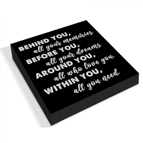 YIDOU Graduation Quote Wood Box Sign Decor Desk Sign Positive Behind You All Your Memories Wooden Box Black Sign Rustic Home Shelf Wall Decoration Grad Gift (black) - Image 2