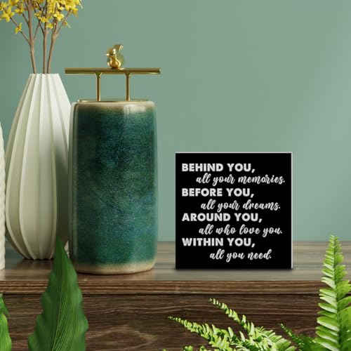 YIDOU Graduation Quote Wood Box Sign Decor Desk Sign Positive Behind You All Your Memories Wooden Box Black Sign Rustic Home Shelf Wall Decoration Grad Gift (black) - Image 3