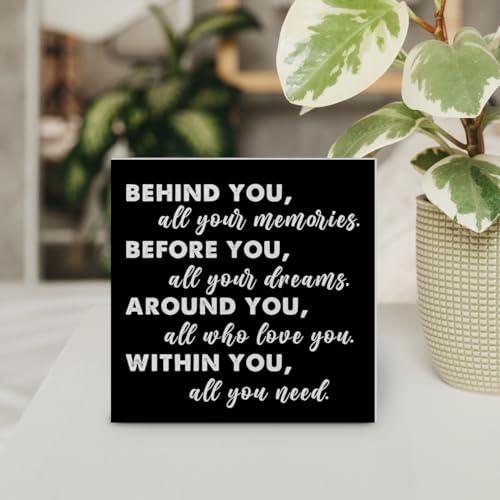 YIDOU Graduation Quote Wood Box Sign Decor Desk Sign Positive Behind You All Your Memories Wooden Box Black Sign Rustic Home Shelf Wall Decoration Grad Gift (black) - Image 4