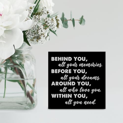 YIDOU Graduation Quote Wood Box Sign Decor Desk Sign Positive Behind You All Your Memories Wooden Box Black Sign Rustic Home Shelf Wall Decoration Grad Gift (black) - Image 5