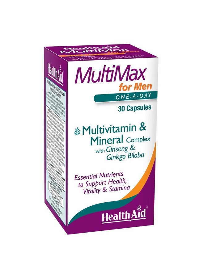 Health Aid HealthAid MultiMax for Men |30 Vegetarian Liquid fill Capsules| With Ginseng, Zinc | 12 Vitamins & 8 Minerals | For Daily Energy, Stamina & Immunity
