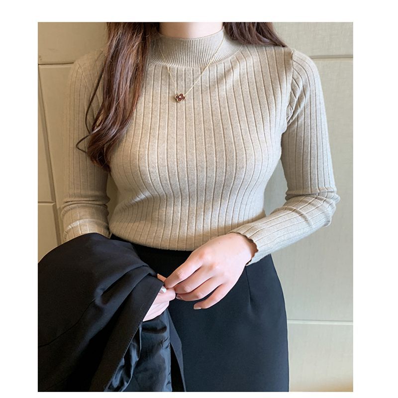 Womens Turtleneck Sweater Long Sleeve Knit Top Yellow - Image 2