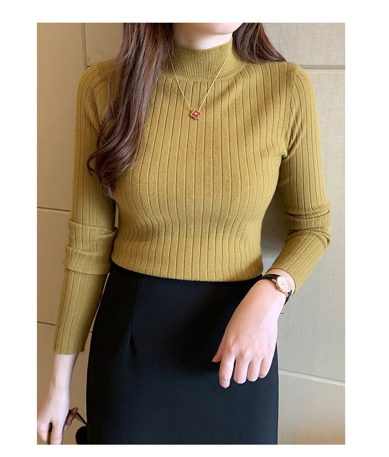 Womens Turtleneck Sweater Long Sleeve Knit Top Yellow - Image 1