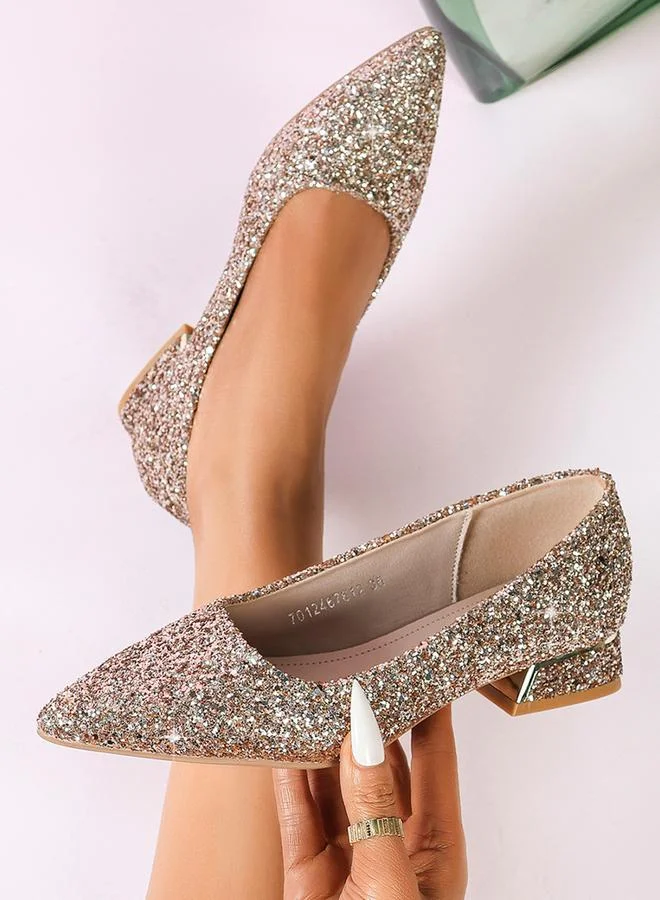 سنيك ايه بيك Sneak-a-Peek Embellished Pointed Toe Block Heels Pumps