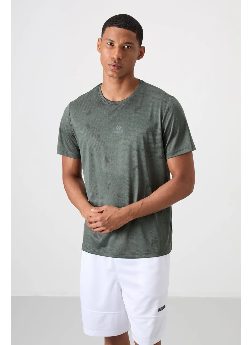تومي لايف Khaki Polyester Breathable Jacquard Thin Flexible Standard Fit Men's Performance T-Shirt - 88397