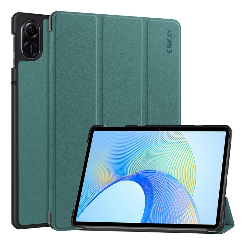 ENKAY For Honor Pad X8 Pro / X9 11.5 Tri-Fold Custer Texture Leather Smart Tablet Case(Dark Green) - Image 1