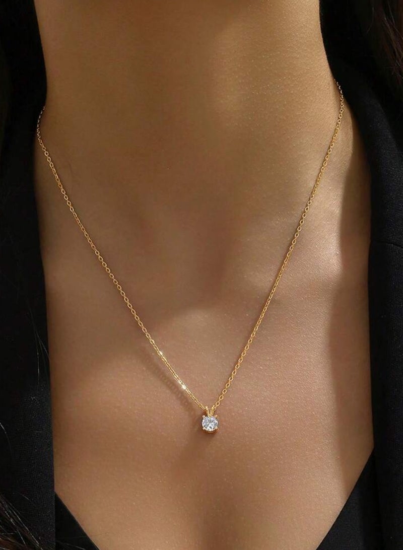 إيكوال سلسال نسائي أنيق من الاستانلس ستيل مطلي باللون الذهبي بفص زركون صغير جداً - Image 1