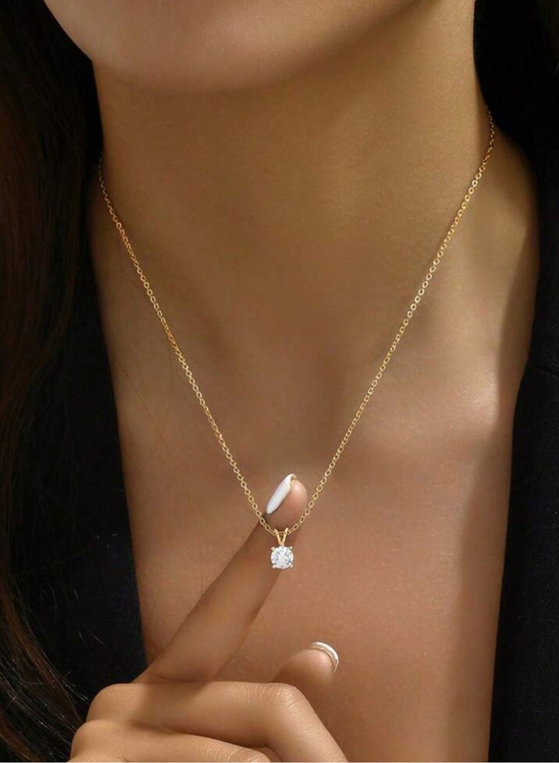 إيكوال سلسال نسائي أنيق من الاستانلس ستيل مطلي باللون الذهبي بفص زركون صغير جداً - Image 3