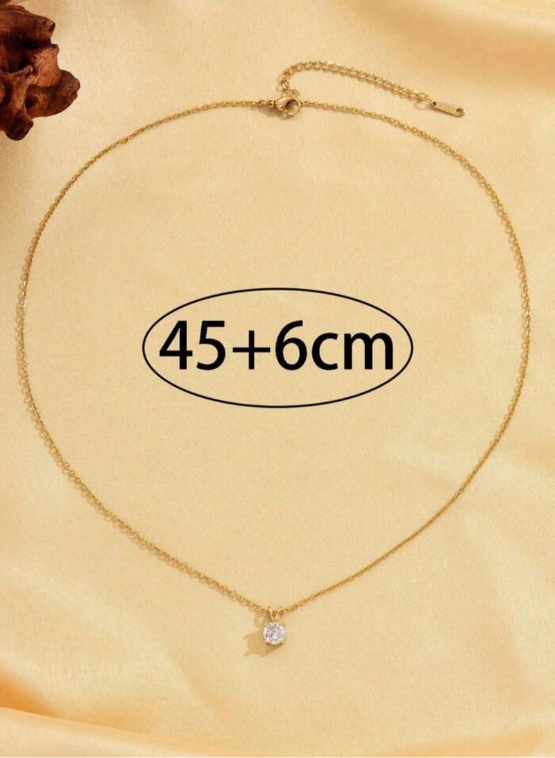 إيكوال سلسال نسائي أنيق من الاستانلس ستيل مطلي باللون الذهبي بفص زركون صغير جداً - Image 4