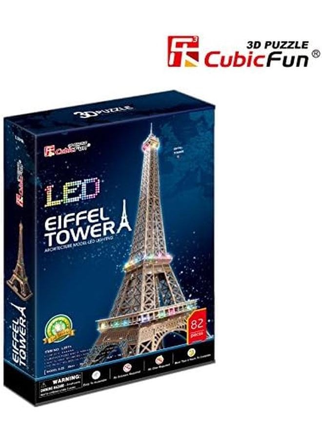 CubicFun - France Led Architecture Model Building Kits 3D Puzzles For Adults Diy Papercraft Lighting Paris Eiffel Tower Decoration Gift Game Toy 82 Pieces - Image 1