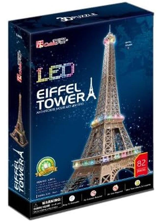 CubicFun - France Led Architecture Model Building Kits 3D Puzzles For Adults Diy Papercraft Lighting Paris Eiffel Tower Decoration Gift Game Toy 82 Pieces - Image 1