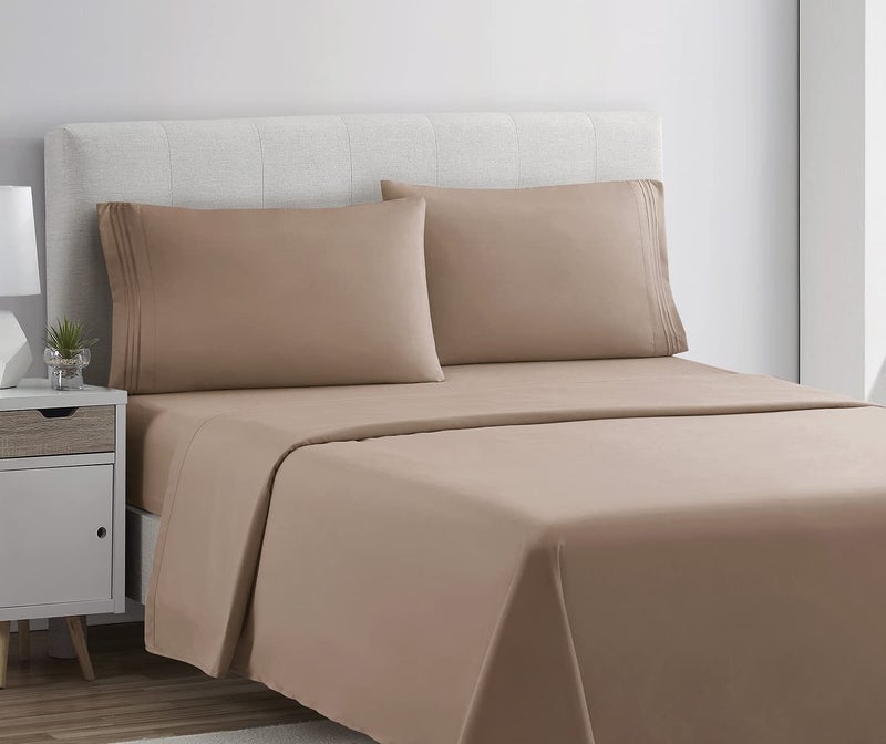 Clara Clark Bed Sheets, Premier 1800 Series 4 Piece Bed Sheet Set, Deep Pocket, Wrinkle, Fade, Stain Resistant, Luxury Soft Bedding Sheets & Pillowcases, Queen, Taupe Sand - Image 2