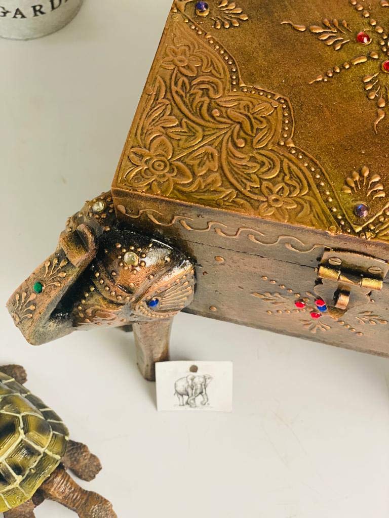 Generic Elephant Trunk Shape Brown Wooden Storage Box for Item Organizer SizeLxBxH 11 x 11 x 5 Inch - Image 4