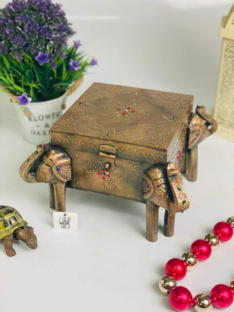 Generic Elephant Trunk Shape Brown Wooden Storage Box for Item Organizer SizeLxBxH 11 x 11 x 5 Inch - Image 3