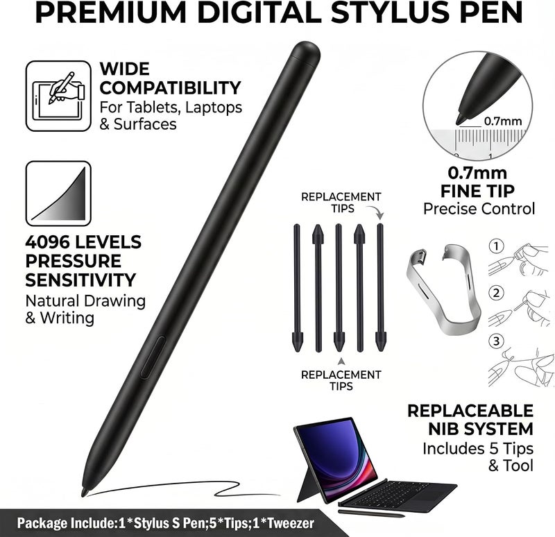 SLAUNT Replacement S Pen Compatible with Samsung Galaxy Tab S9/S9 Plus+S9 Ultra S Pen Stylus with Pen Nib (Purple) - Image 4
